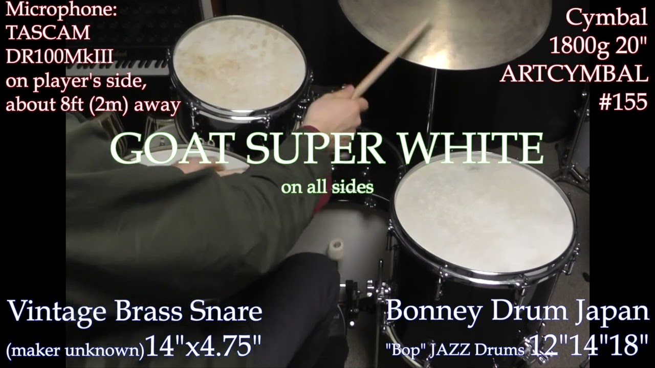 ②本皮ヘッド【ゴートスーパーホワイト】Goat Super White skins on drums ヤギ皮
