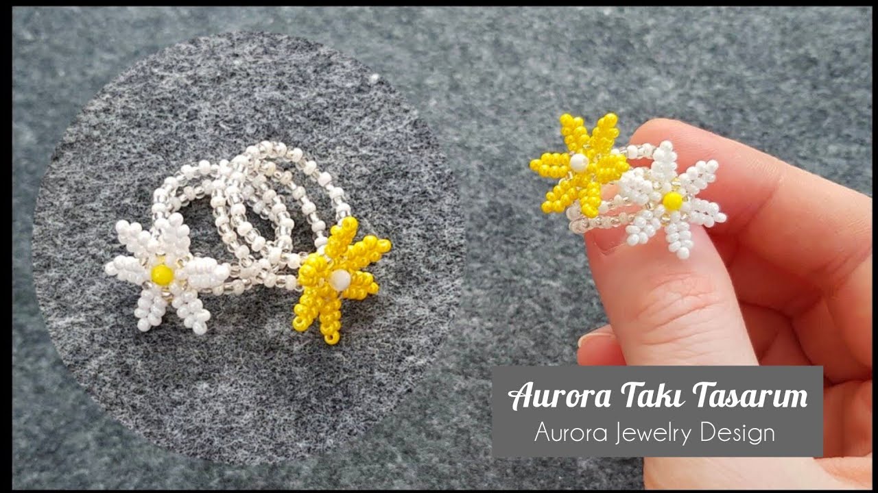 Papatya yüzük yapımı. Daisy flower ring making. Beaded ring, Beads jewelry beading tutorial.
