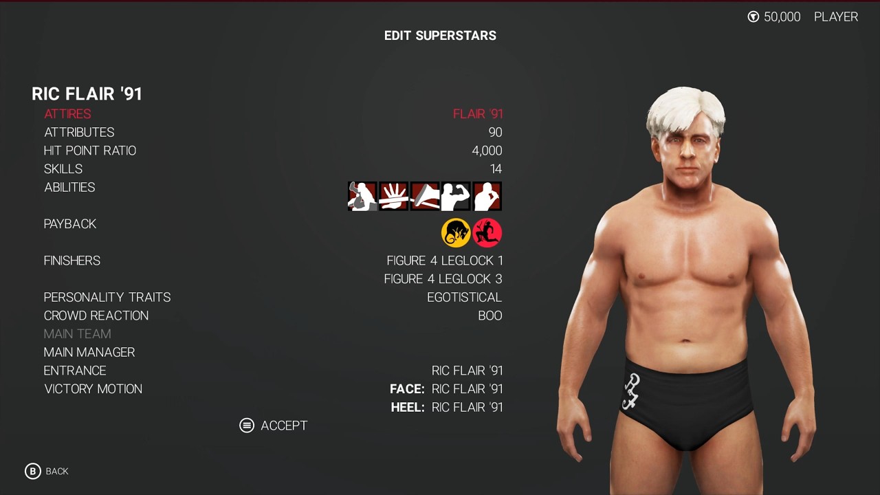 WWE 2K19 Ric Flair '91 Stats & Attributes