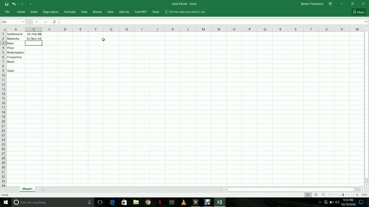 how to use the yield function in excel