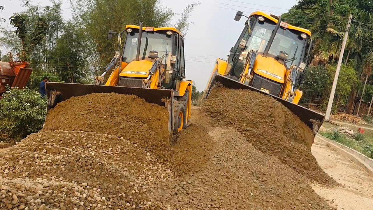 JCB Backhoe Creating Smooth Road by Leveling Gravel - JCB Backhoe Operator