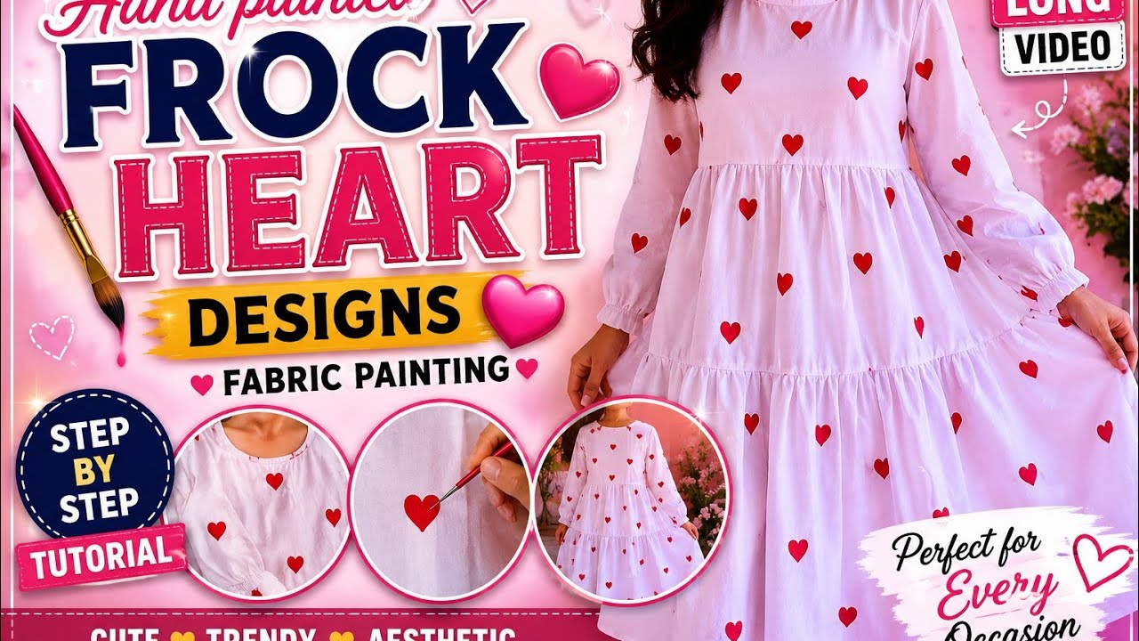 💖Hand painted frock heart ❤️ designs 💫fabric painting ✨️ frock ko kaise paint kare ✨️ 💖