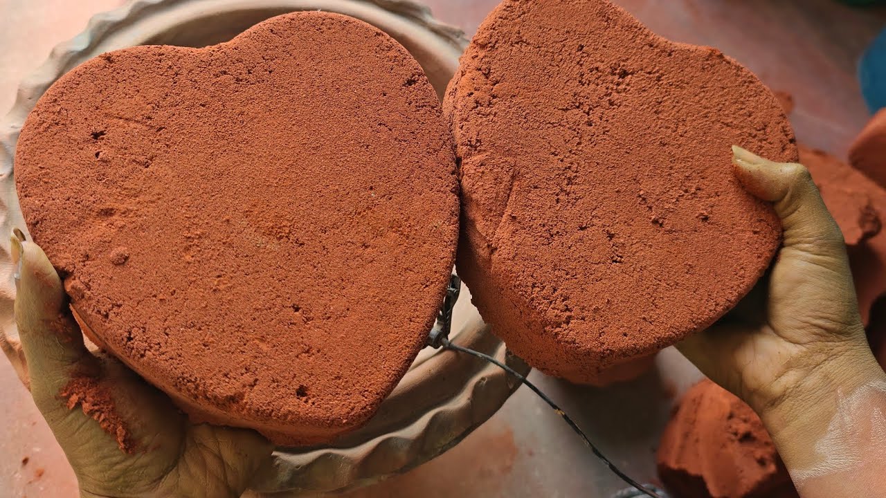 Masterpiece Handmade Red sand hearts crumbl in Claypot dusty smooth crunchy #asmrsounds #purecement 
