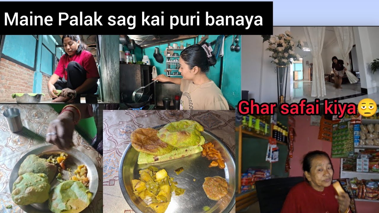 Vlog-145 Maine Palak sag ki puri banayii🥬//Gharki safai hogayi🫩//Ek simple sa din