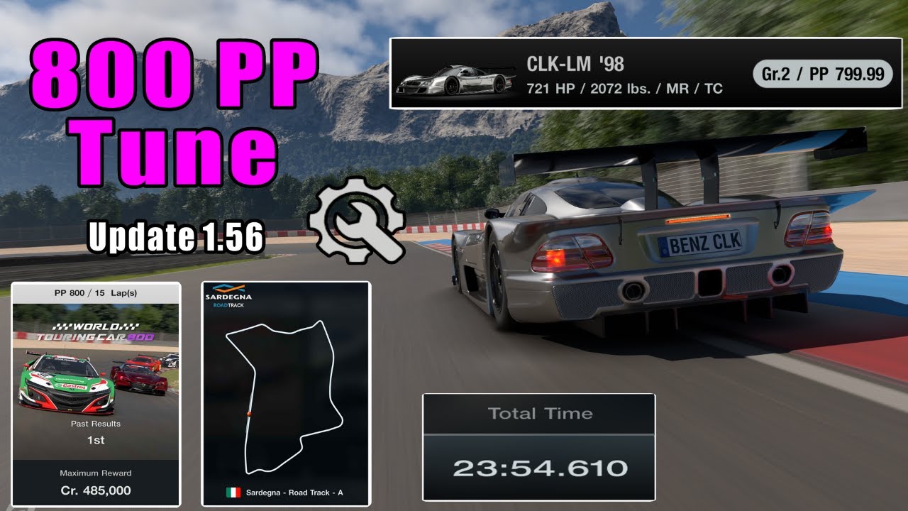 GT7|Mercedes-Benz CLK LM '98|Sardegna 800pp Tune|1.56