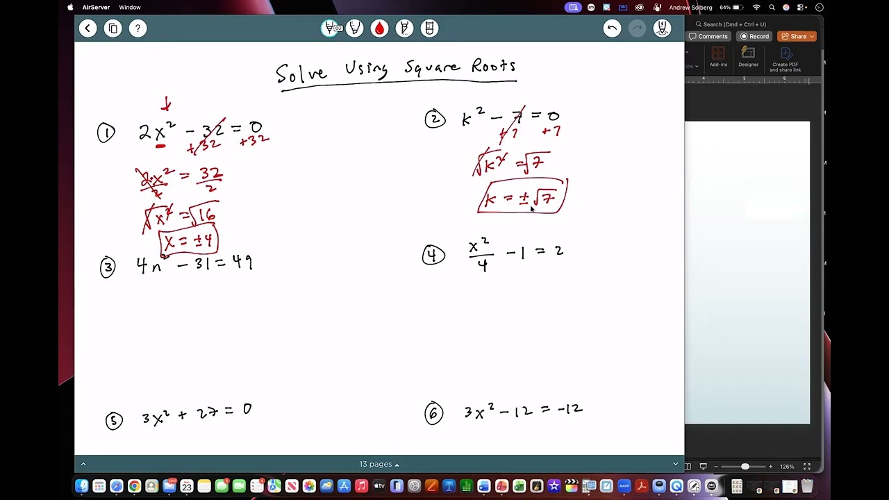 Pre-Calculus | Solving Quadratics using Square Roots Review