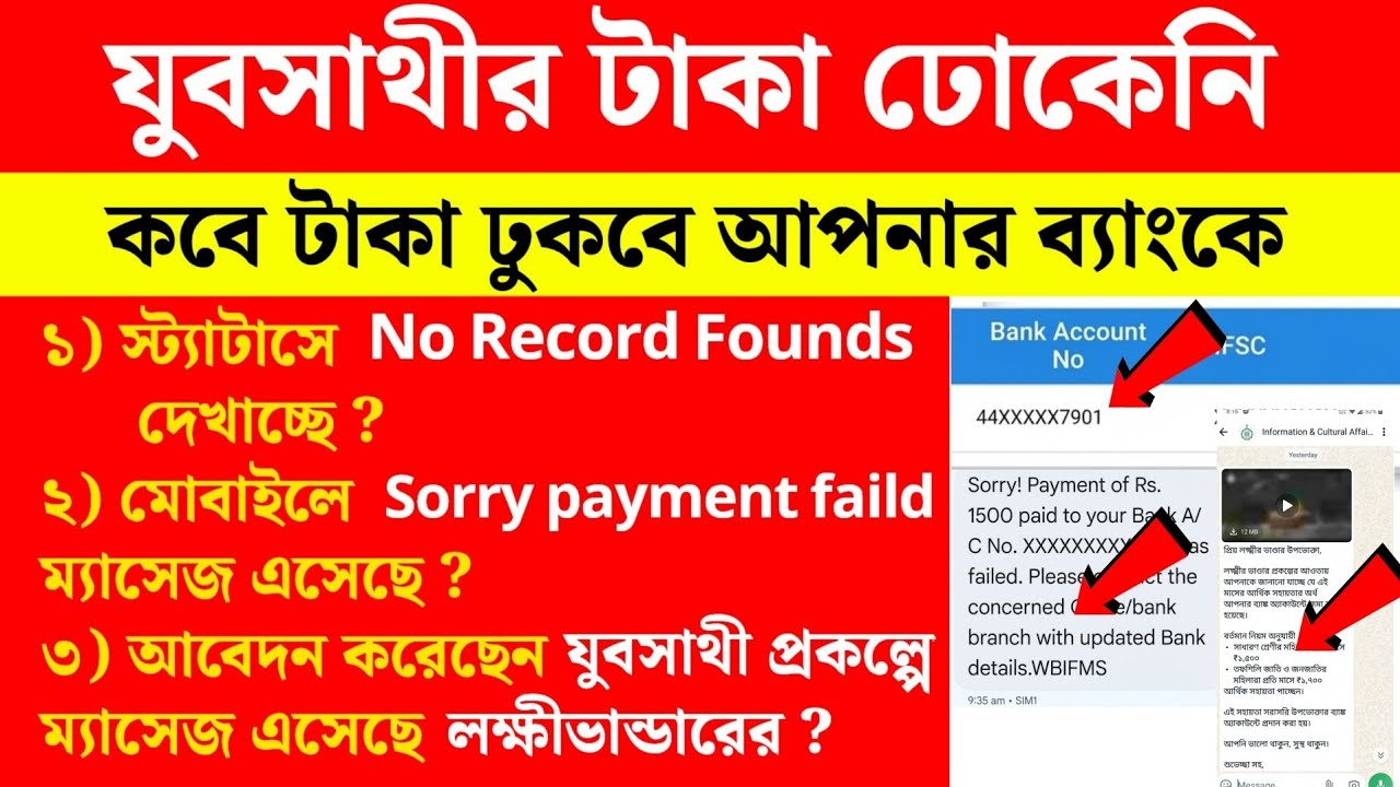 যুবসাথীর টাকা ঢোকেনি ? কবে টাকা ঢুকবে আপনার ব্যাংকে ? || yuba sathi status check || yuba sathi taka
