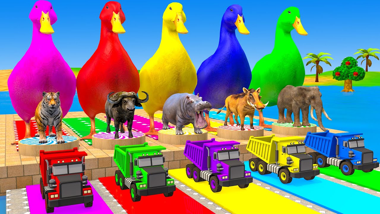 Long Slide Game With Cow Elephant Gorilla Hippopotamus Tiger - 3d Animal Game - Funny 3d Animals