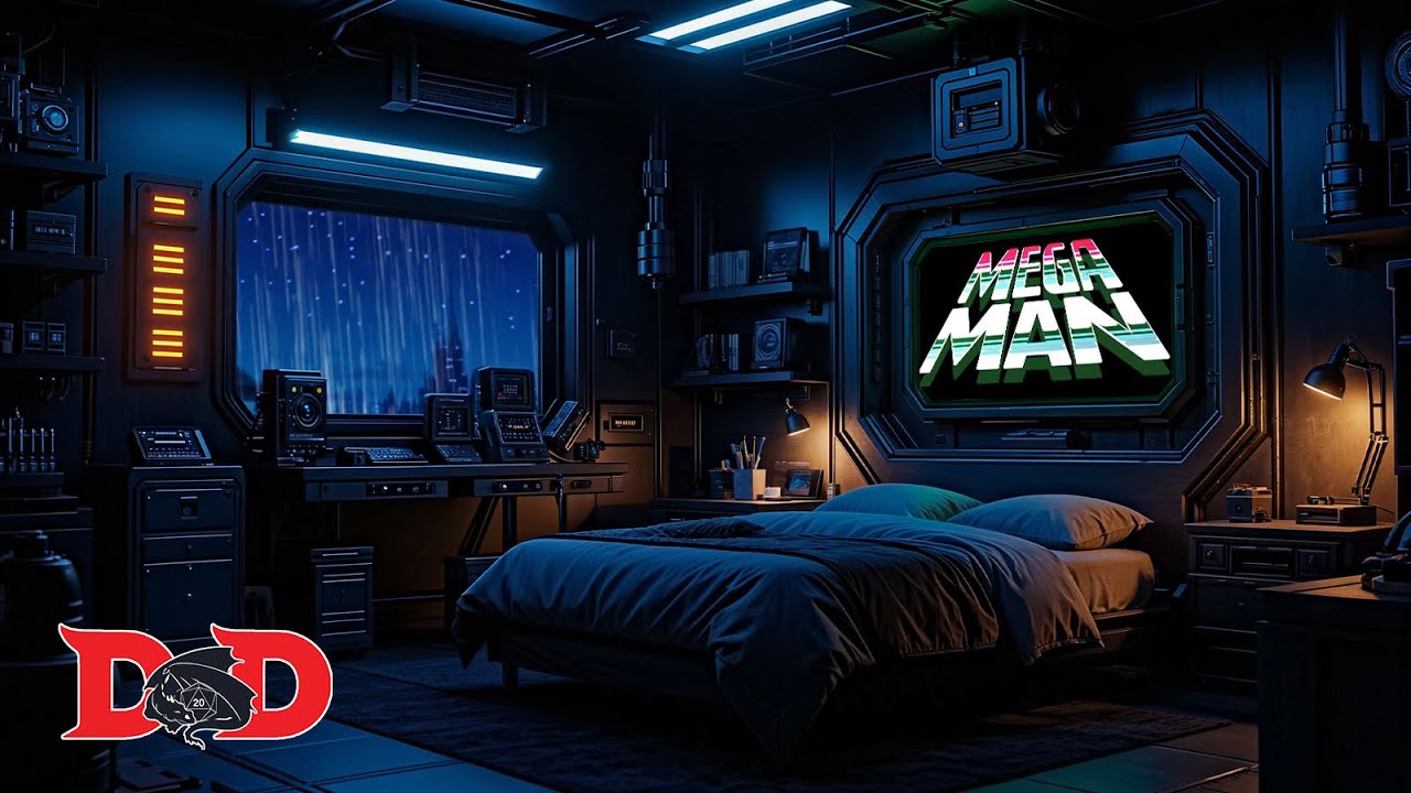 Mega Man Ambience | Cozy Bedroom with Rain & Thunderstorm (NES/Retro Gaming)