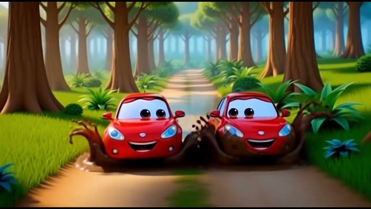 Red Car Running on MUD WATER JUMPS road | Fun Kids Racing Game 🚗🌈
