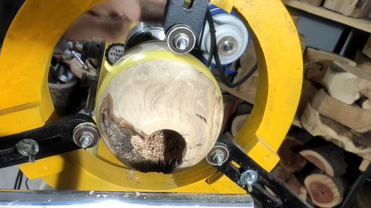 wood turning olive root live edge hollow form vase