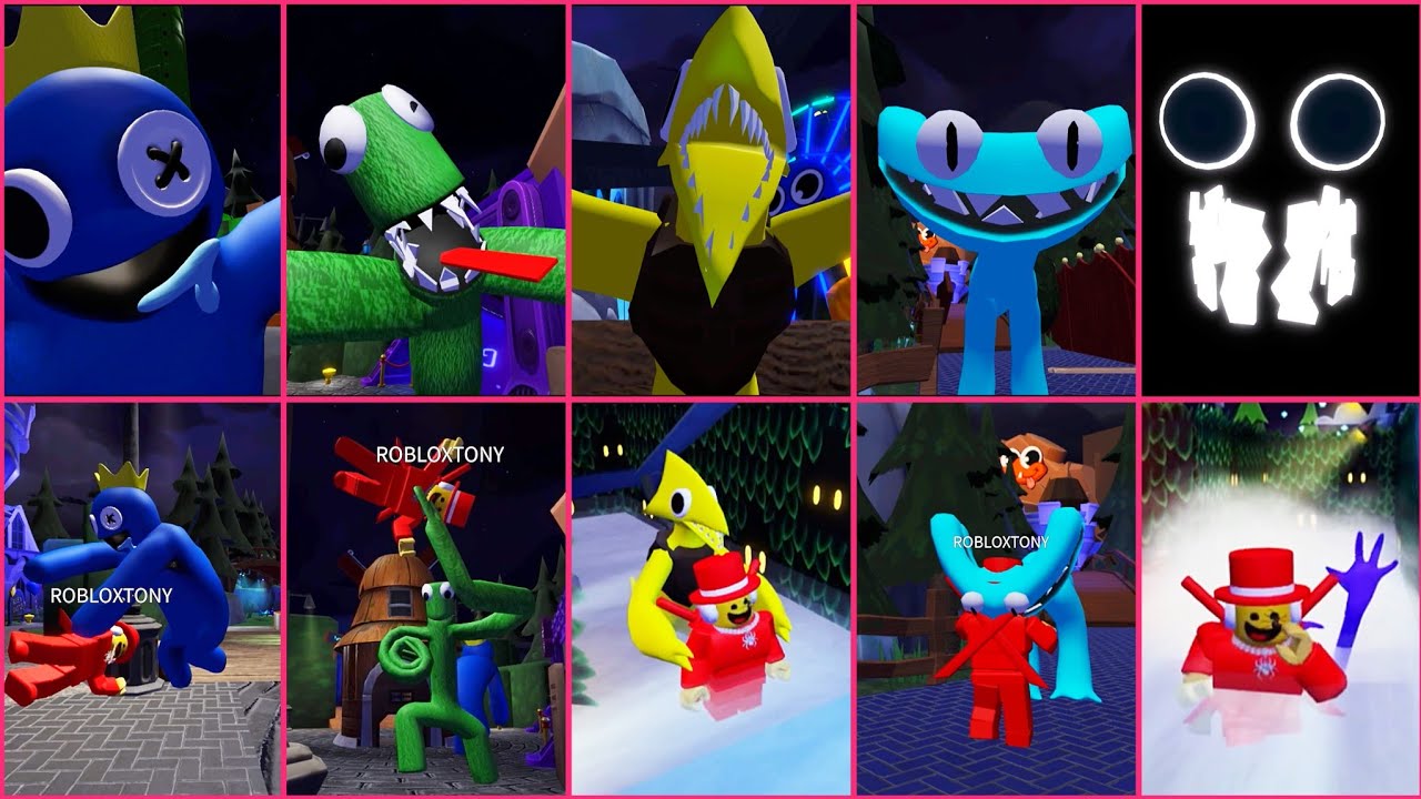 Red character 3rd person in rainbow friends all jumpscares