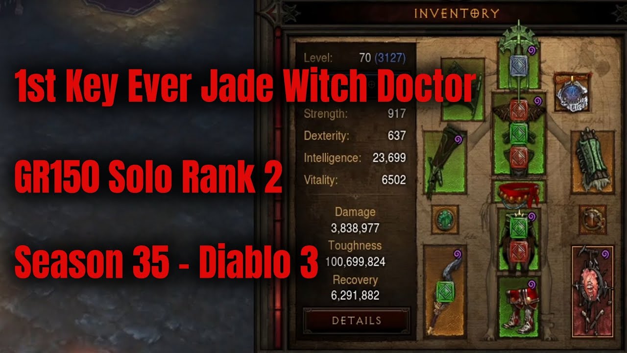1st Key Ever Jade Witch Doctor GR150 Solo Rank 2 - Season 35 Diablo 3