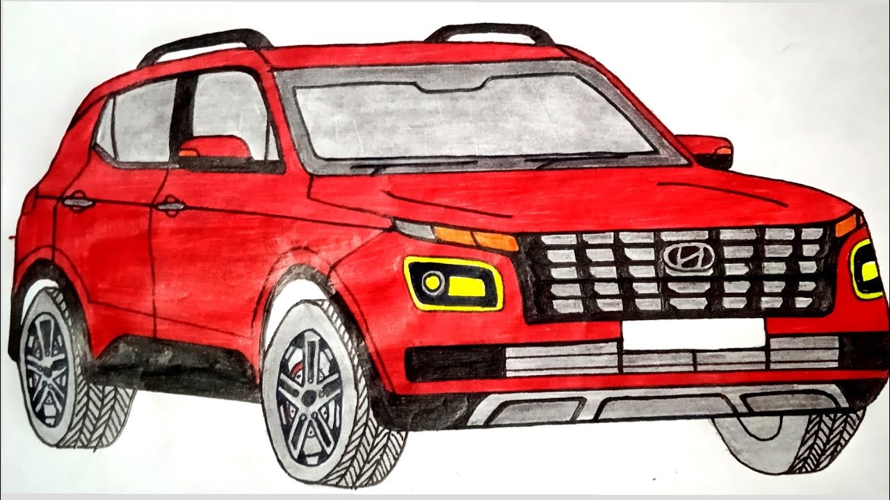 How to Draw Hyundai Venue || How to Draw Venue Sketch || Hyundai Venue Drawing.