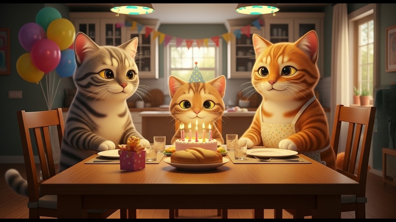 Baby Kitten Birthday Story 🎂 | Cute Cat Family 3D Animation for Kids
