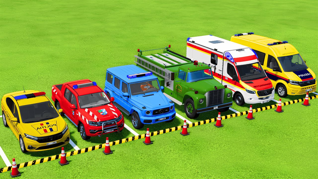 TRANSPORTING POLICE CARS, FIRE DEPARTMENT, AMBULANCE VEHICLES WITH MAN TRUCKS ! Farming Simulator 25
