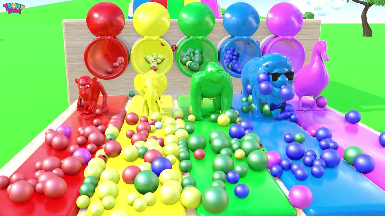 Long Slide Game with Colourful Duck Cow Tiger Gorilla Dog Elephant 3d Animal Game Funny 3d Animals