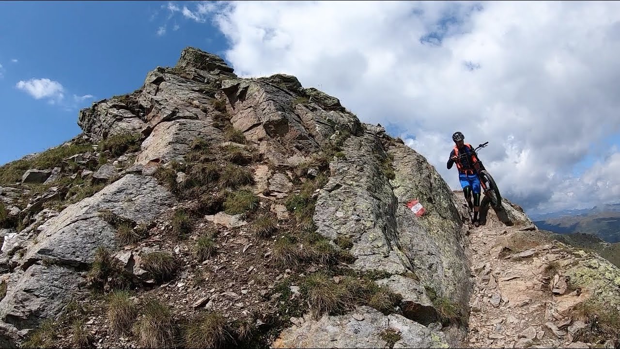 E-Mtb on Stoneman trail between the border of Italy and Austria.