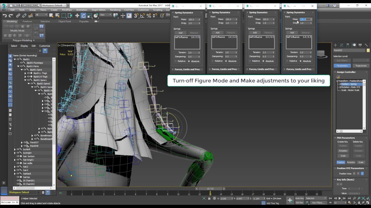Autodesk 3ds Max Biped Spring Controller; secondary dynamics effects