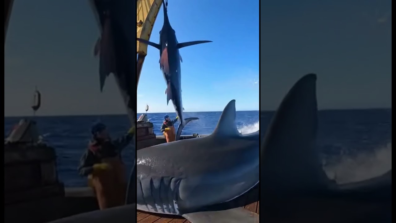Giant Shark Attacks Swordfish On Camera! 😱