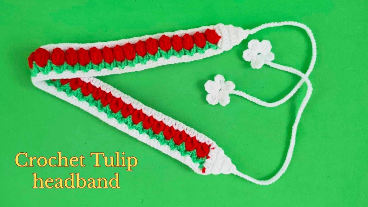 🌷🌷Crochet Tulip headband (ခေါင်းပတ်ထိုးနည်း)