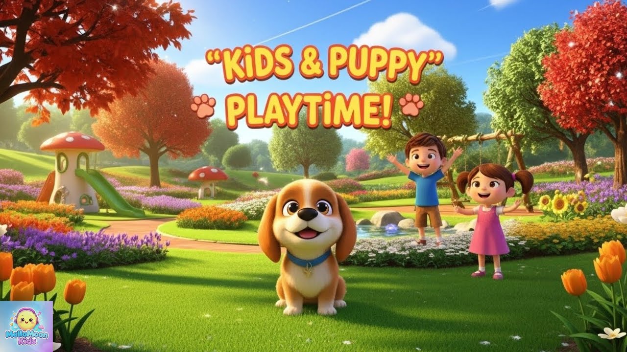 Happy Kids & Cute Puppy 🐾 | Fun Playtime Song | MelloMoon Kids 