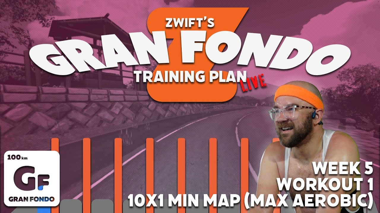 Zwift Workout: Gran Fondo Training Plan: Week 5, Workout 1 - 10x1min MAP (Max Aerobic)