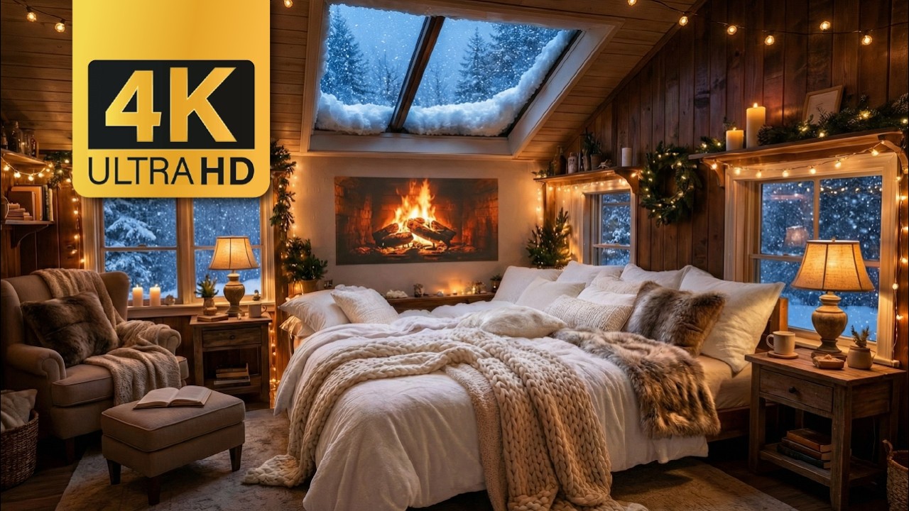 ❄️ Cozy Room with Snow Falling Outside | LoFi Chill Music | 3 Hours 4K