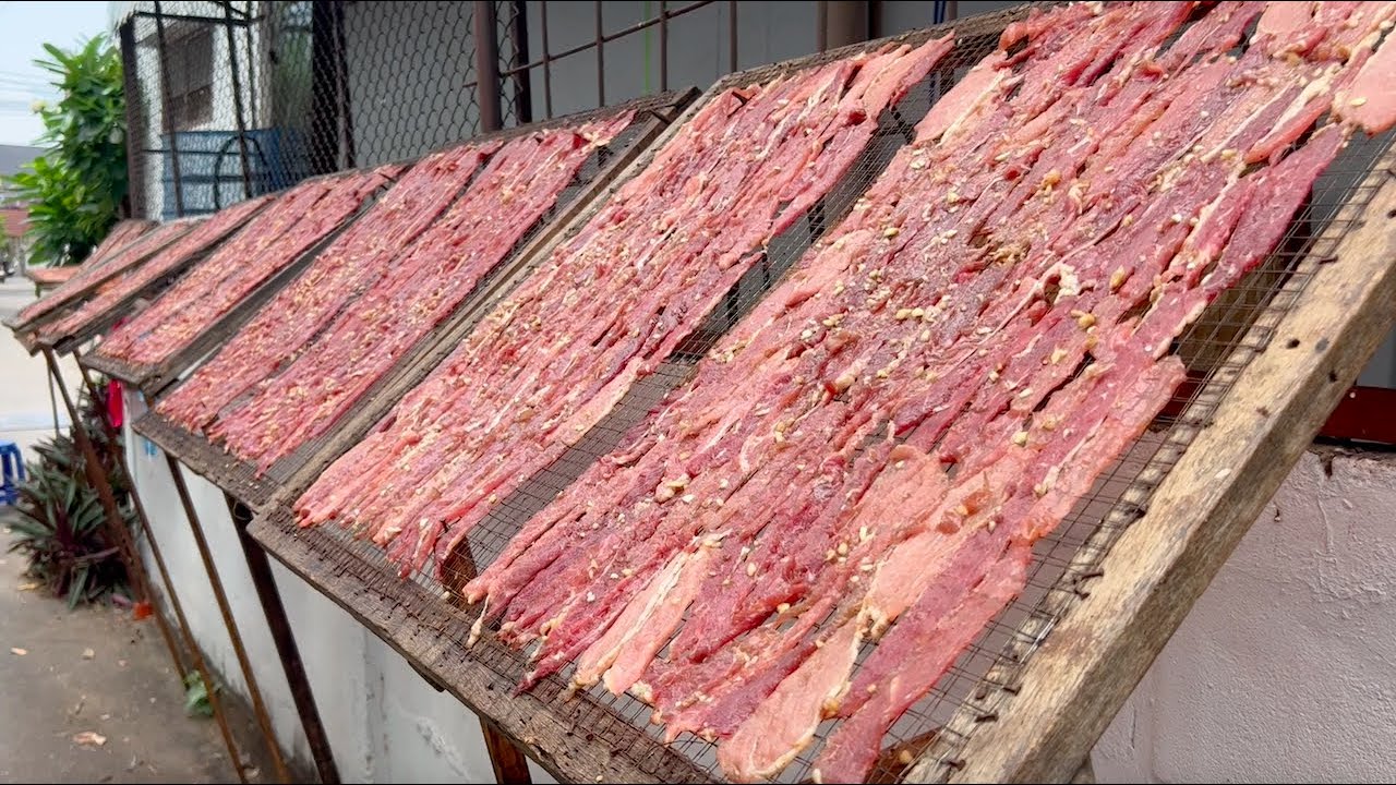 THAI STREET FOOD | thai style sun dried beef jerky! | Khon Kaen Thailand