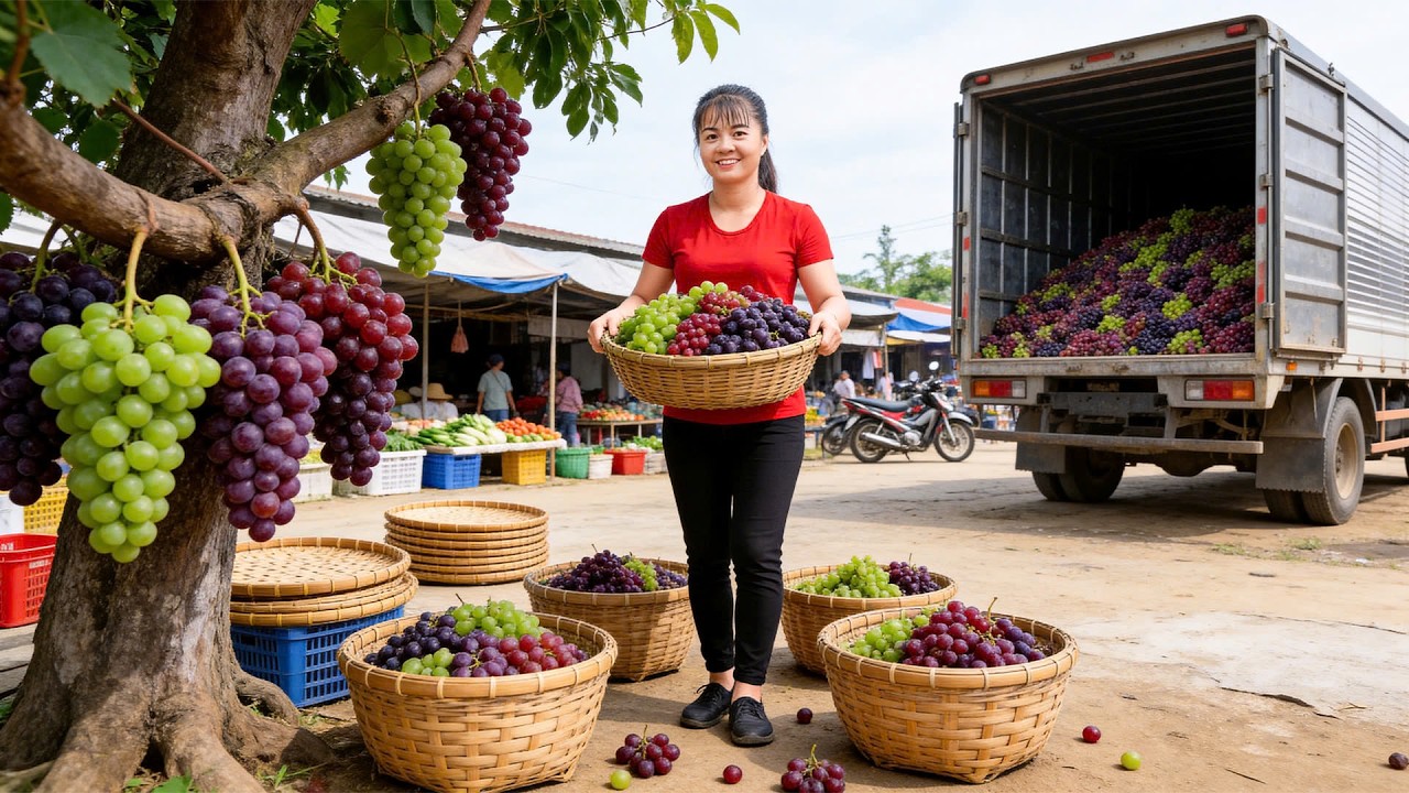 Cosecha Masiva de 5000 Kilos de Uvas y Venta en el Mercado Rural Local 🍇🚜 | Thanh New Life