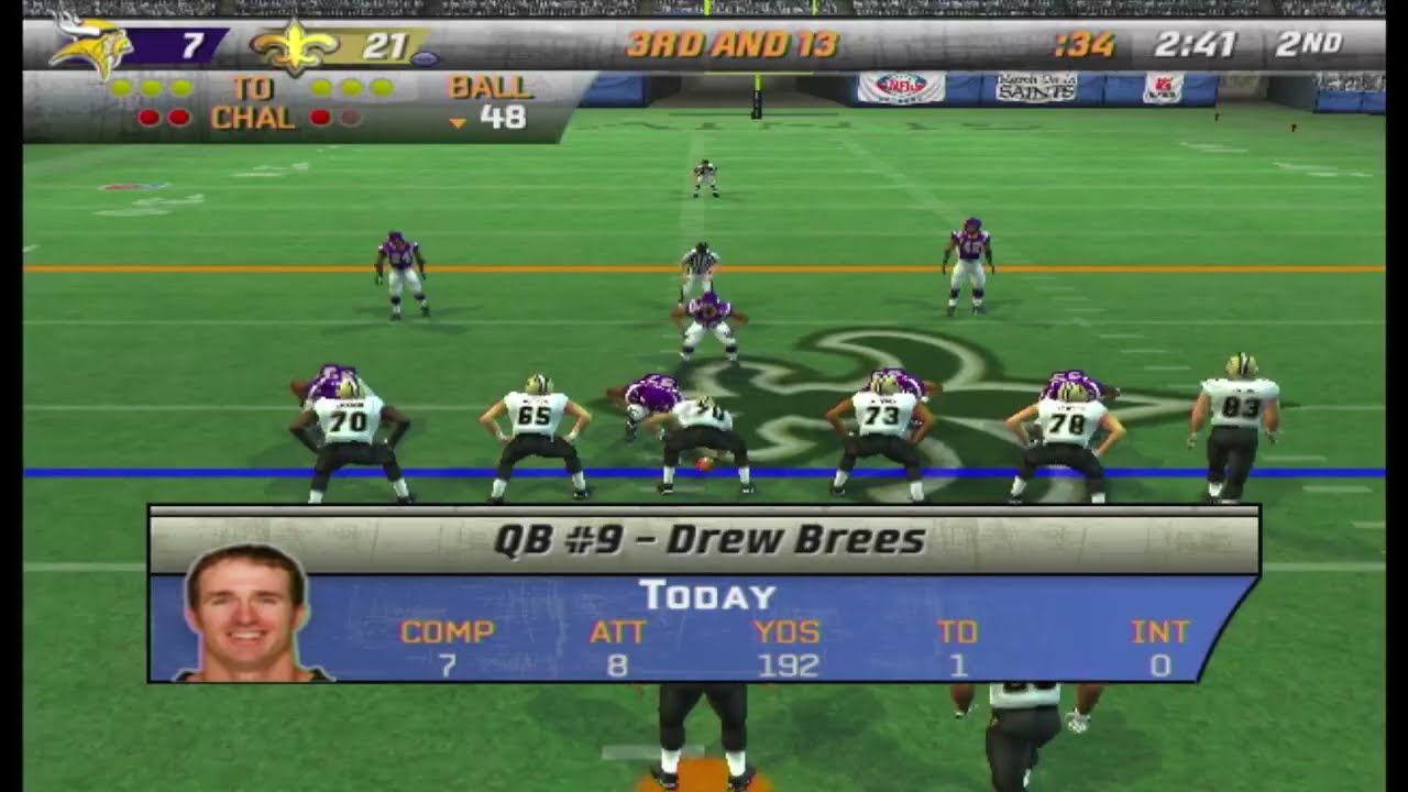 Madden NFL 08 (PS2) vikings vs saints (at new orleans)