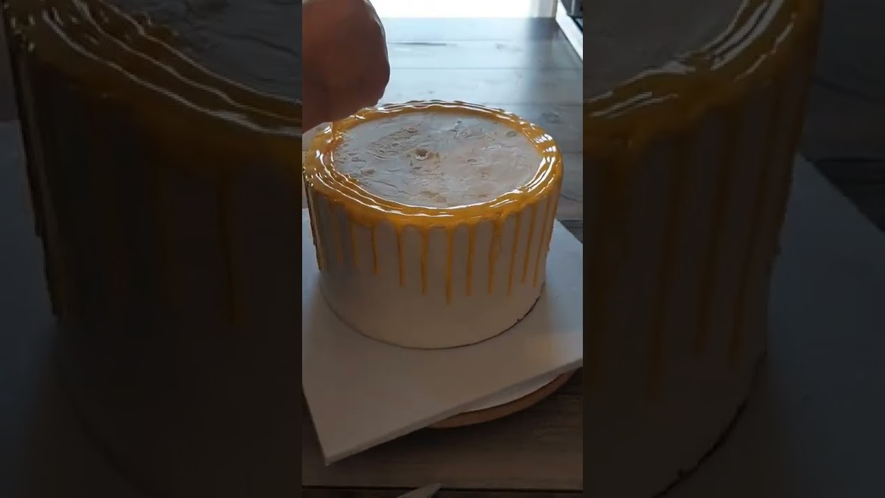 Yellow Drip Cake with Fresh Flowers 