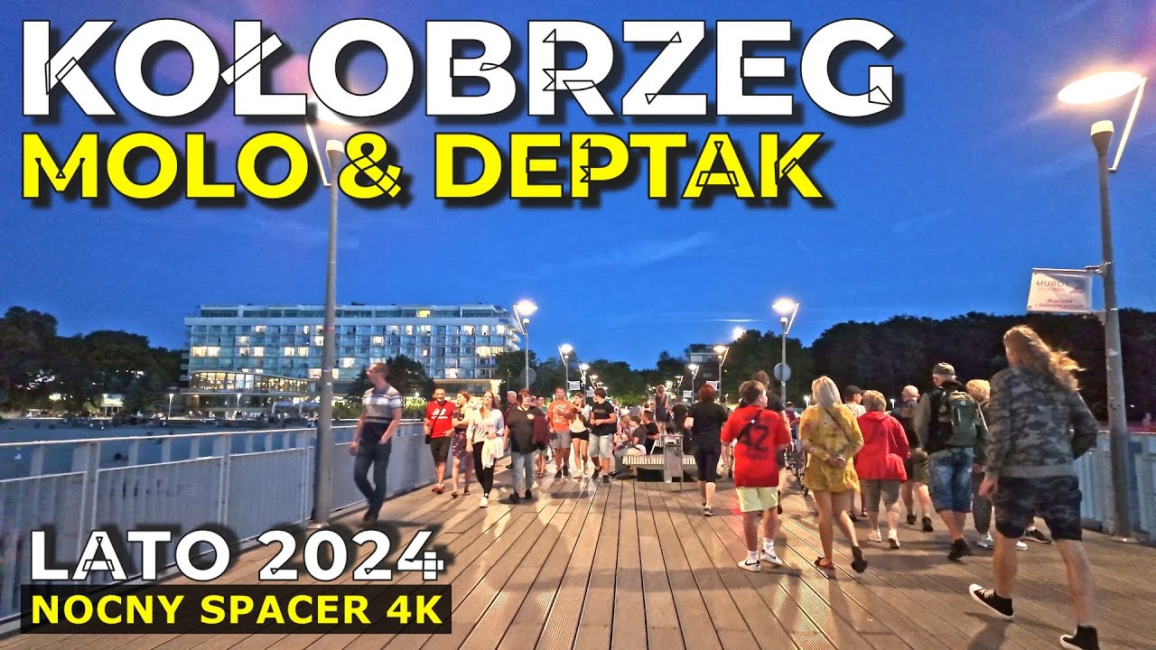 Kołobrzeg 2024: Magiczny Nocny Spacer 4k, Kołobrzeg Polska Molo, Promenada i Bulwar