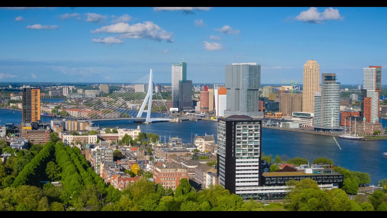 View of Rotterdam city and the Erasmus bridge Erasmusbrug