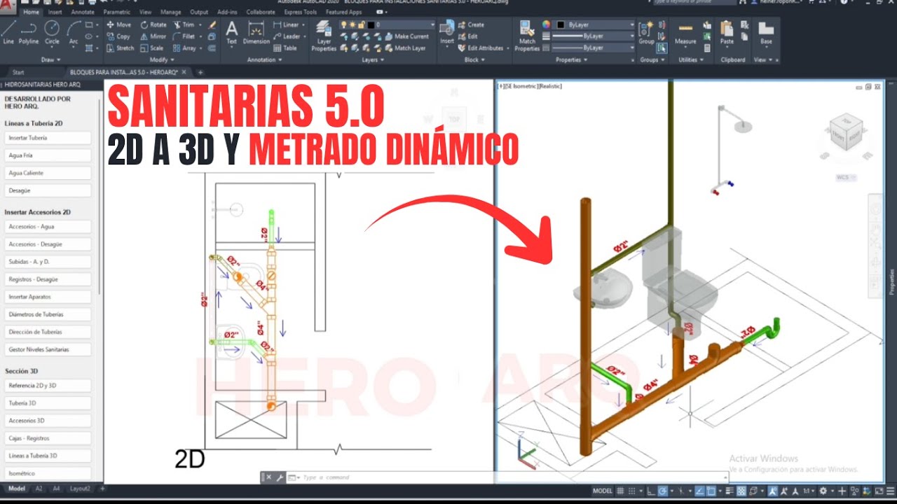 BLOQUES AVANZADOS PARA INSTALACIONES SANITARIAS 5.0 | 2D -- 3D HERO ARQ.