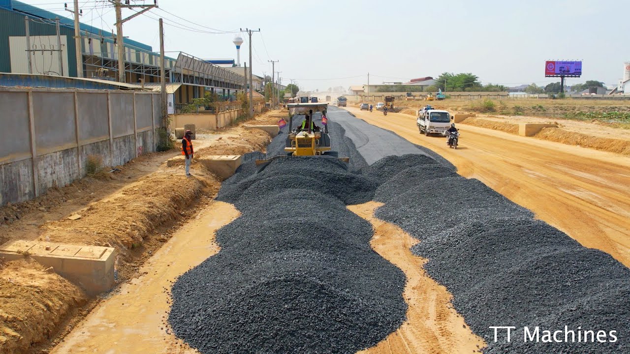 Great Skills Operating Of Dozer D41P & Motor Grader Spreading Gravel Making New Foundation Road