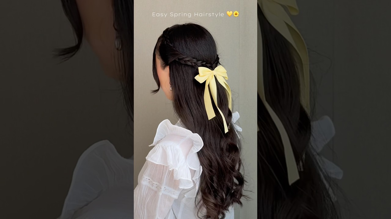 Cute Spring Hairstyle 🎀💛 #hairstyle #hair #spring #hairtutorial #youtubeshorts