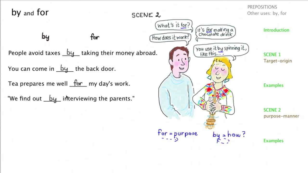 Learn English - Prepositions: 'by' and 'for'