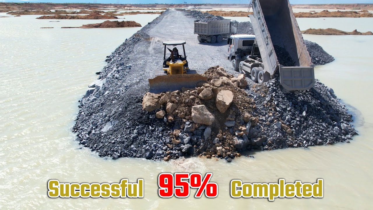 Best Update! Long Road Cross The Water Length 1,500m Successful 95% Completed By Dozer & Dump Trucks