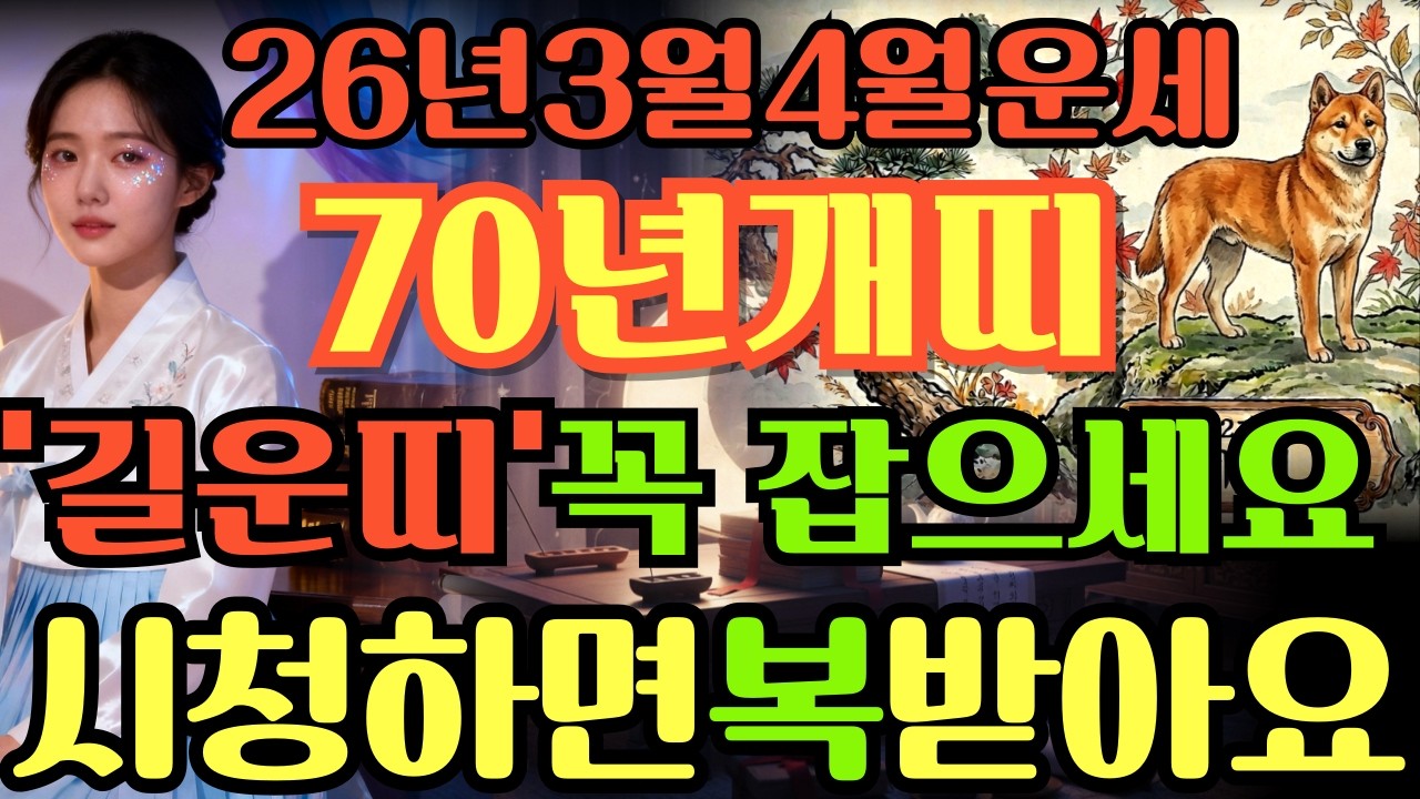 [70년개띠26년3월,4월운세]시청하면복이오는1970년경술생개띠26년3월,4월운세