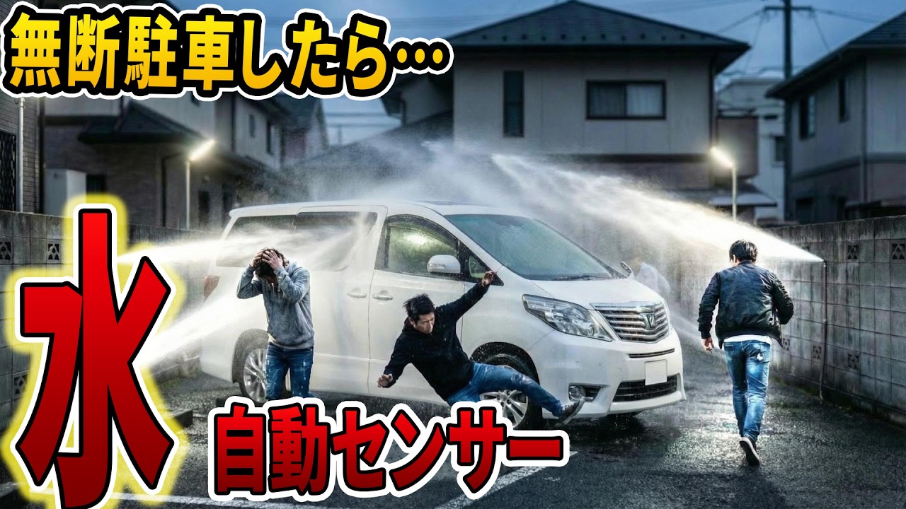 【無断駐車したら…】自動センサー水攻撃！びしょ濡れDQNが土下座＆謝罪ラッシュ