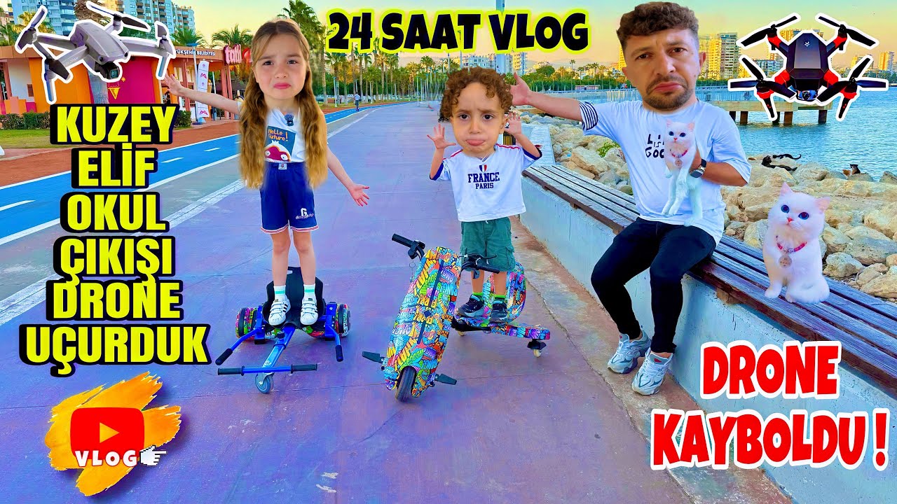 KUZEY ELİF OKUL ÇIKIŞI SÜRPRİZ YAPTIK !! SAHİLDE DRONE UÇURDUK !! DRONE KAYBOLDU !! 24 SAAT VLOG !!