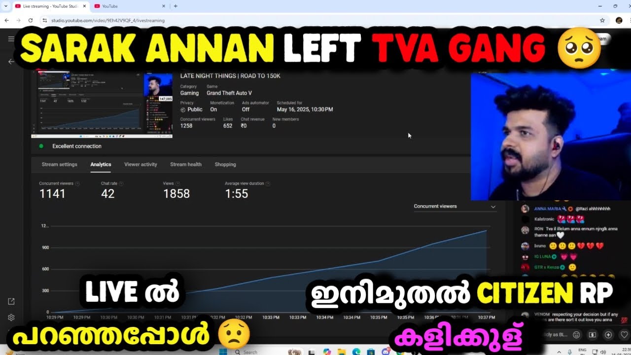 SARAK ANNAN LEFT TVA GANG 🥺ഇനിമുതൽ CITIZEN RP കളിക്കുള് 🙂Live ൽ പറഞ്ഞപ്പോൾ