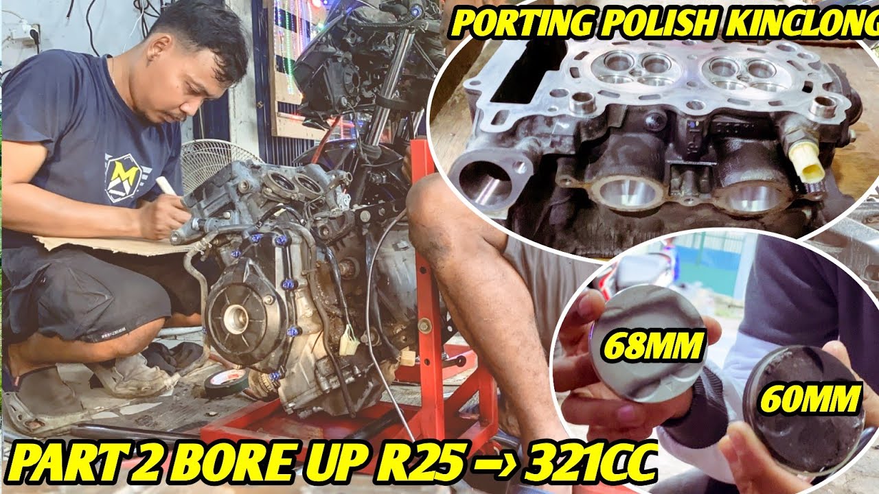 MANTAP!! PROSES BORE UP R25 PAROPO KE 321CC |PART 2 PORTING POLISH