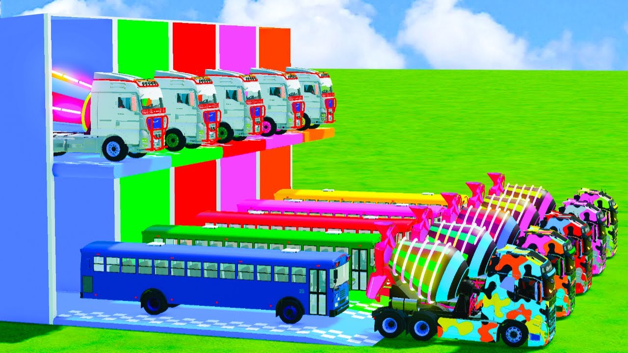 Garage with Colors - ALL MIXER TRUCK WITH DOUBLE FLATBED TRAILER TRUCK, VOLVO, MERCEDES, SCANIA - FS