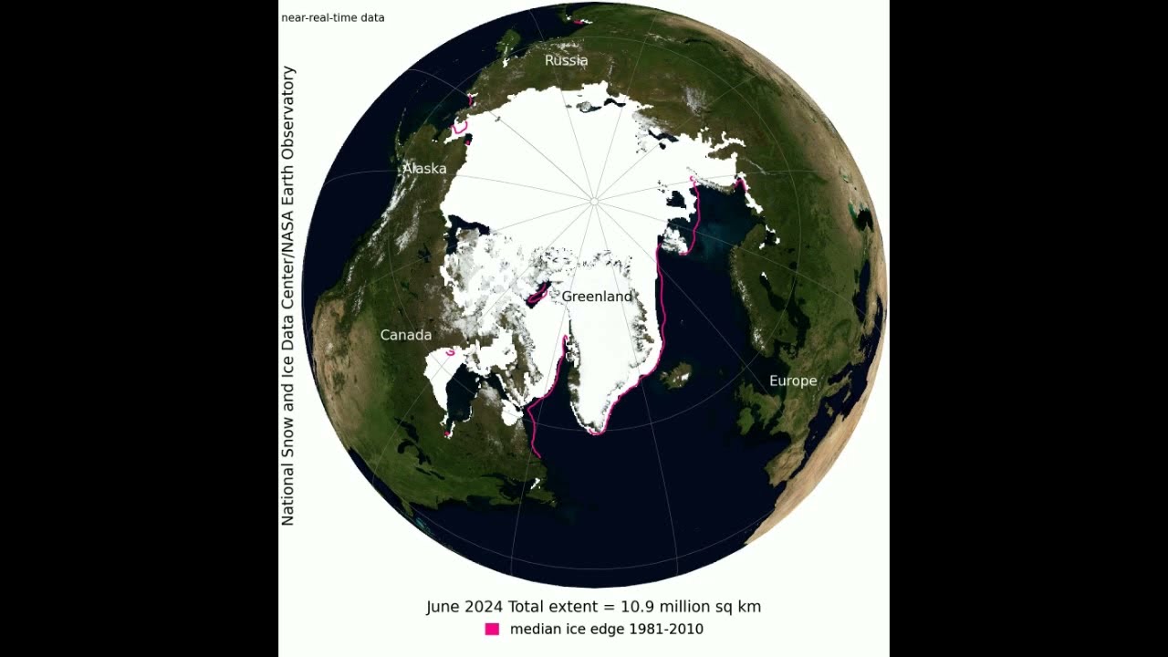 Timelapse decreasing Arctic Sea Ice Extent 1979-2024