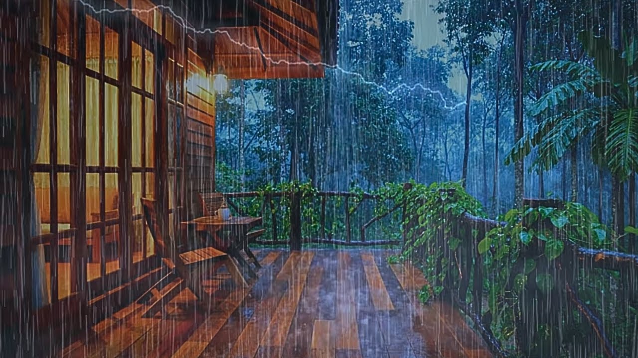 Cozy Forest Cabin Rain Sounds with Thunder for Deep Sleep & Relaxation (3 Hours)