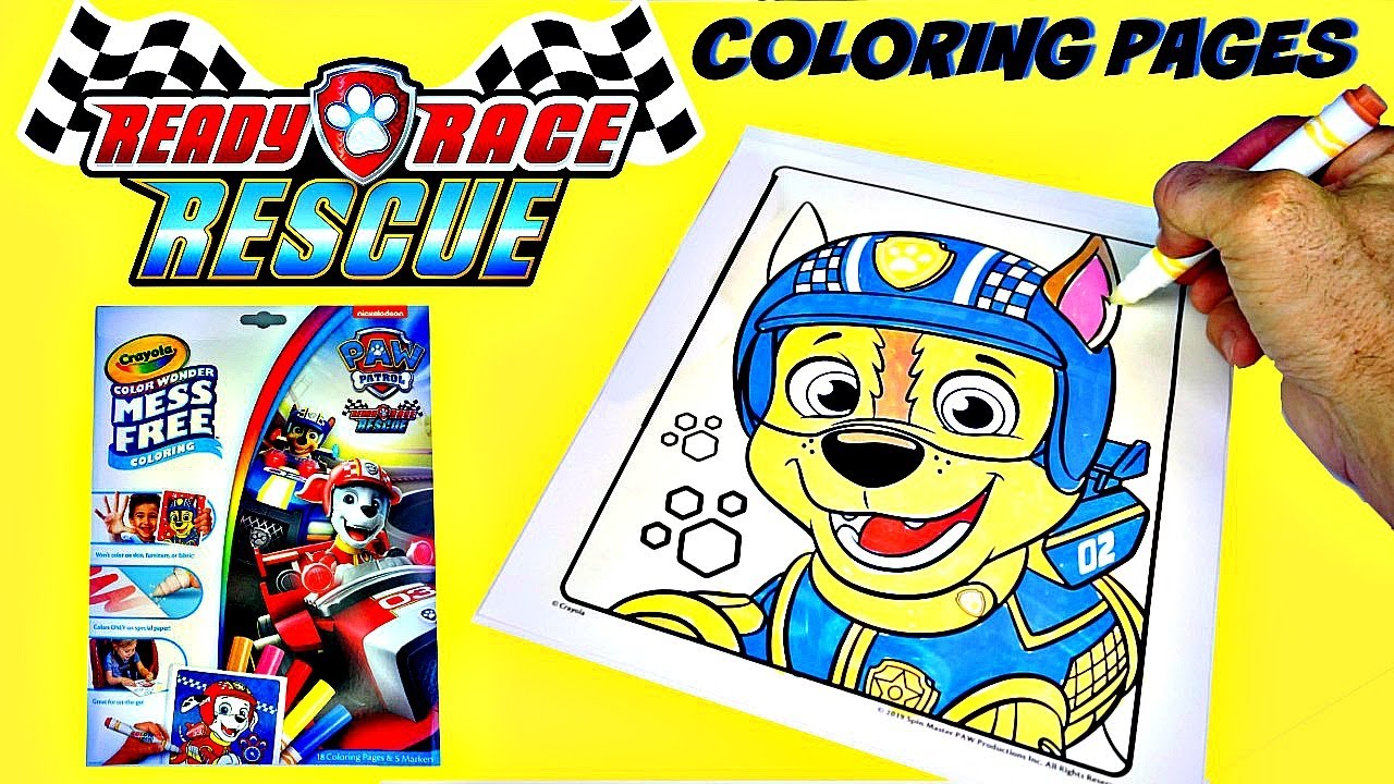 Paw Patrol Ready Race Rescue.  Crayola Mess Free coloring pages.