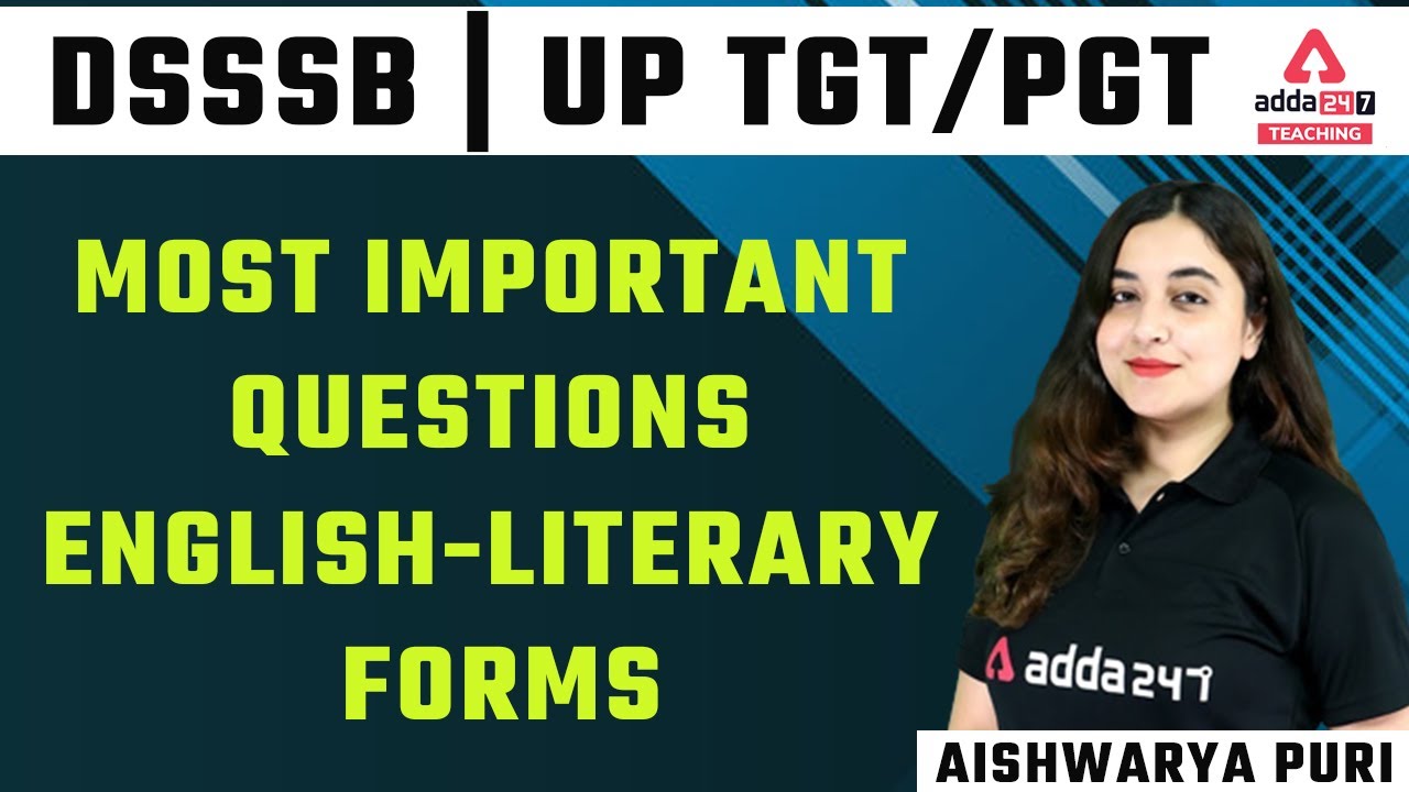 DSSSB/UP TGT PGT 2022 | English Literature | Most Important Questions | By Aishwarya Puri