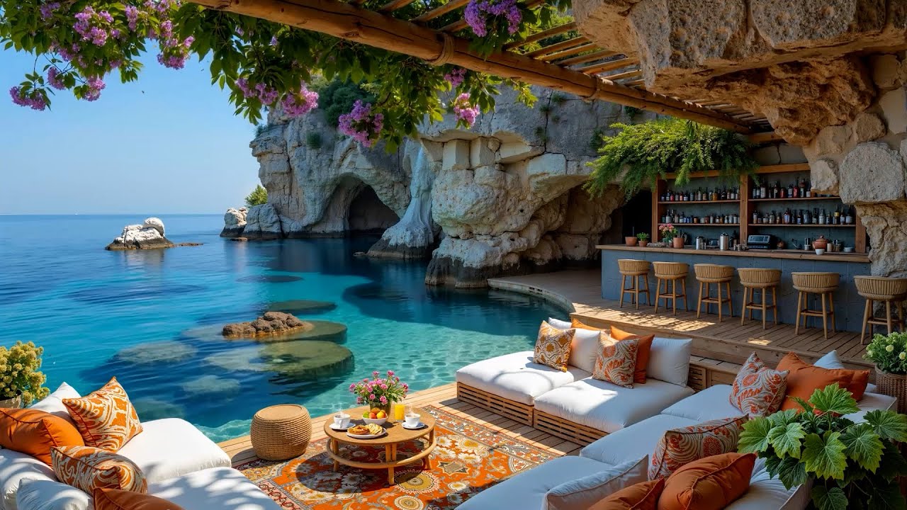 Happy Morning Bossa Nova at Beach Cafe Ambience ~ Relaxing Jazz & Ocean Wave Sounds for Good Mood